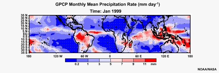 GPCP Monthly Mean Precip Rage Jan 1999