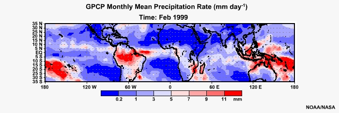 GPCP Monthly Mean Precip Rage Feb 1999