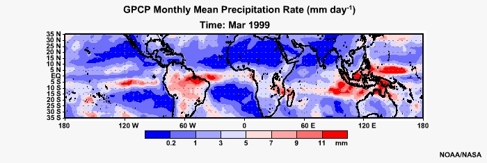 GPCP Monthly Mean Precip Rage Mar 1999