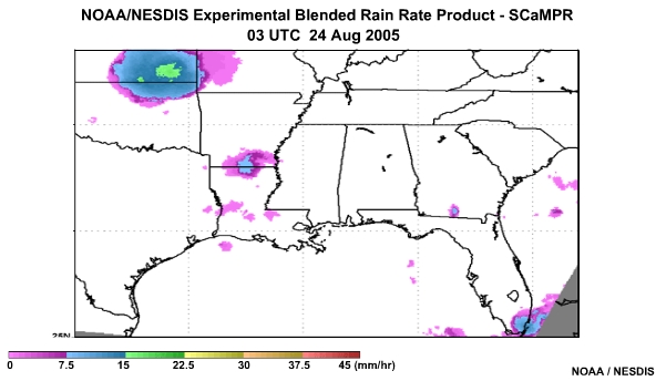 NOAA/NESDIS SCaMPR Rain Rate Product 24 Aug, 2005 0300 UTC