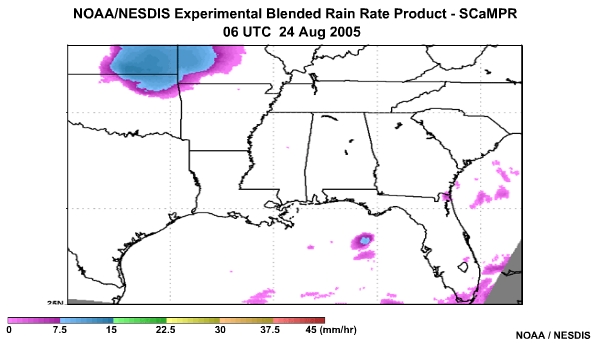 NOAA/NESDIS SCaMPR Rain Rate Product 24 Aug, 2005 0600 UTC
