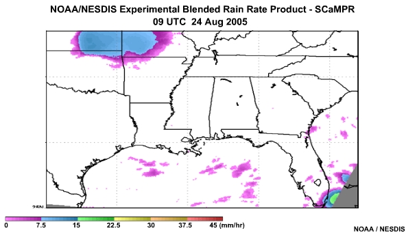 NOAA/NESDIS SCaMPR Rain Rate Product 24 Aug, 2005 0900 UTC