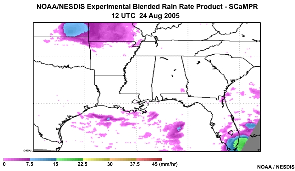 NOAA/NESDIS SCaMPR Rain Rate Product 24 Aug, 2005 1200 UTC