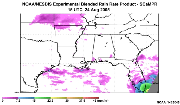 NOAA/NESDIS SCaMPR Rain Rate Product 24 Aug, 2005 1500 UTC