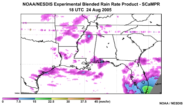 NOAA/NESDIS SCaMPR Rain Rate Product 24 Aug, 2005 1800 UTC