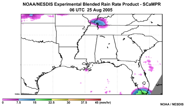NOAA/NESDIS SCaMPR Rain Rate Product 25 Aug, 2005 0600 UTC