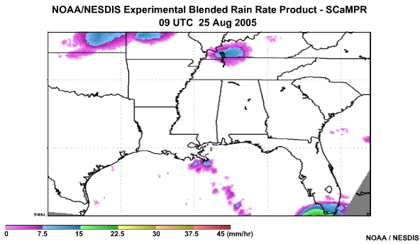NOAA/NESDIS SCaMPR Rain Rate Product 25 Aug, 2005 0900 UTC