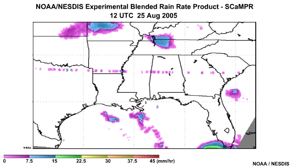 NOAA/NESDIS SCaMPR Rain Rate Product 25 Aug, 2005 1200 UTC