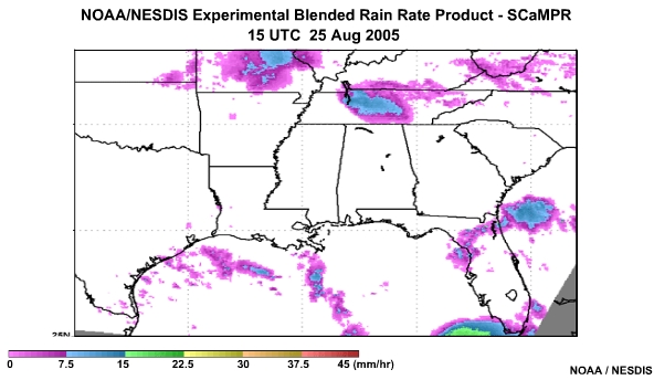 NOAA/NESDIS SCaMPR Rain Rate Product 25 Aug, 2005 1500 UTC