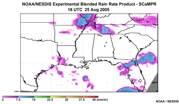NOAA/NESDIS SCaMPR Rain Rate Product 25 Aug, 2005 1800 UTC