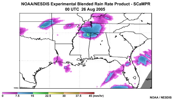 NOAA/NESDIS SCaMPR Rain Rate Product 26 Aug, 2005 0000 UTC