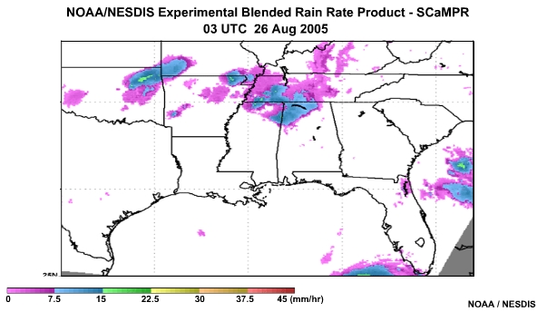 NOAA/NESDIS SCaMPR Rain Rate Product 26 Aug, 2005 0300 UTC