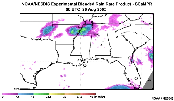 NOAA/NESDIS SCaMPR Rain Rate Product 26 Aug, 2005 0600 UTC