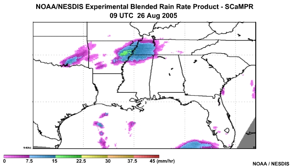 NOAA/NESDIS SCaMPR Rain Rate Product 26 Aug, 2005 0900 UTC