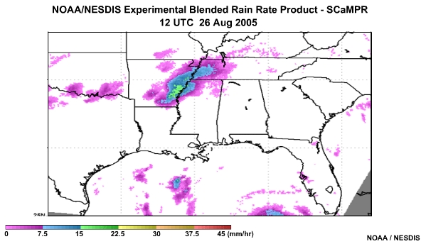 NOAA/NESDIS SCaMPR Rain Rate Product 26 Aug, 2005 1200 UTC