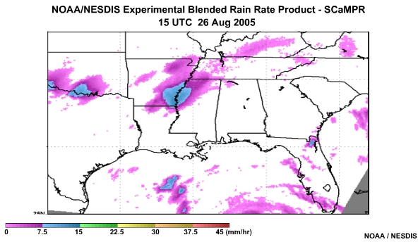 NOAA/NESDIS SCaMPR Rain Rate Product 26 Aug, 2005 1500 UTC