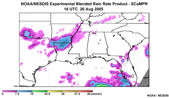 NOAA/NESDIS SCaMPR Rain Rate Product 26 Aug, 2005 1800 UTC