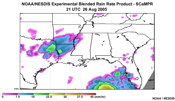 NOAA/NESDIS SCaMPR Rain Rate Product 26 Aug, 2005 2100 UTC