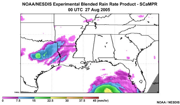 NOAA/NESDIS SCaMPR Rain Rate Product 27 Aug, 2005 0000 UTC