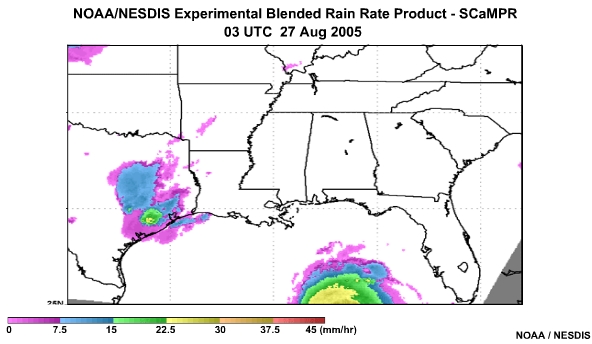 NOAA/NESDIS SCaMPR Rain Rate Product 27 Aug, 2005 0300 UTC