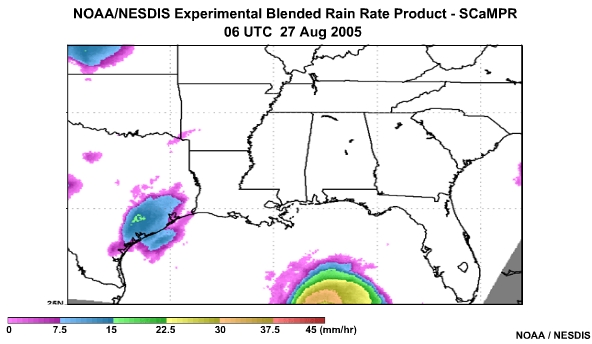 NOAA/NESDIS SCaMPR Rain Rate Product 27 Aug, 2005 0600 UTC