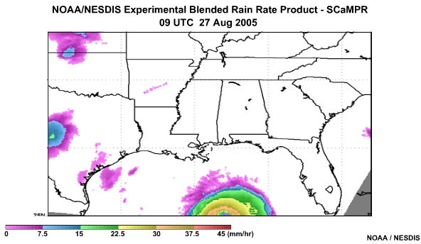 NOAA/NESDIS SCaMPR Rain Rate Product 27 Aug, 2005 0900 UTC