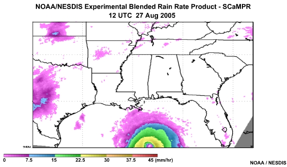 NOAA/NESDIS SCaMPR Rain Rate Product 27 Aug, 2005 1200 UTC