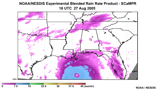 NOAA/NESDIS SCaMPR Rain Rate Product 27 Aug, 2005 1800 UTC