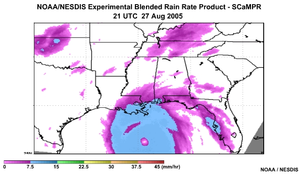 NOAA/NESDIS SCaMPR Rain Rate Product 27 Aug, 2005 2100 UTC