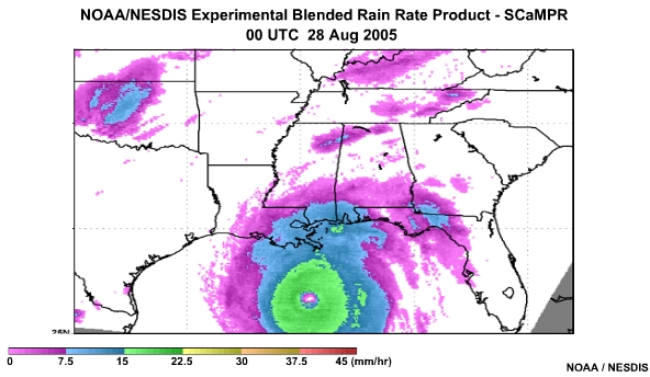 NOAA/NESDIS SCaMPR Rain Rate Product 28 Aug, 2005 0000 UTC