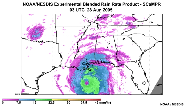 NOAA/NESDIS SCaMPR Rain Rate Product 28 Aug, 2005 0300 UTC