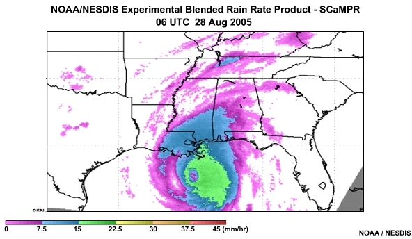 NOAA/NESDIS SCaMPR Rain Rate Product 28 Aug, 2005 0600 UTC