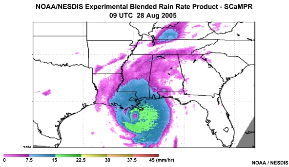 NOAA/NESDIS SCaMPR Rain Rate Product 28 Aug, 2005 0900 UTC