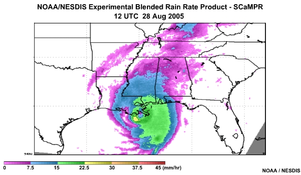 NOAA/NESDIS SCaMPR Rain Rate Product 28 Aug, 2005 1200 UTC