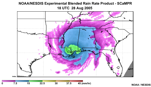 NOAA/NESDIS SCaMPR Rain Rate Product 28 Aug, 2005 1800 UTC