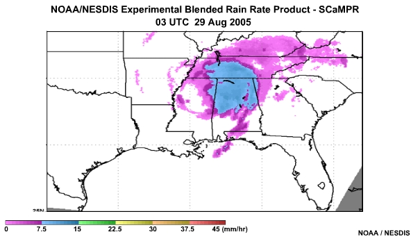 NOAA/NESDIS SCaMPR Rain Rate Product 29 Aug, 2005 0300 UTC