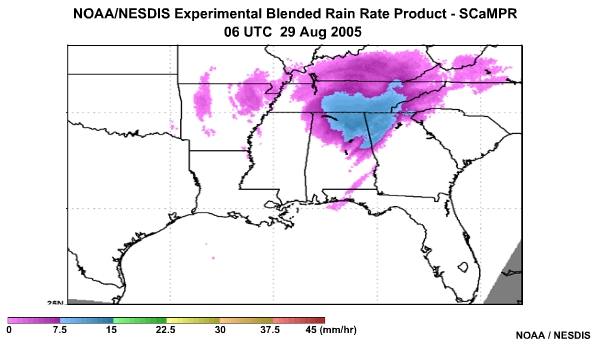 NOAA/NESDIS SCaMPR Rain Rate Product 29 Aug, 2005 0600 UTC