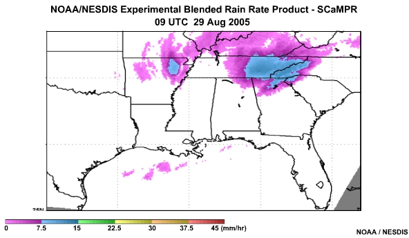 NOAA/NESDIS SCaMPR Rain Rate Product 29 Aug, 2005 0900 UTC