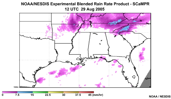 NOAA/NESDIS SCaMPR Rain Rate Product 29 Aug, 2005 1200 UTC