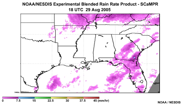 NOAA/NESDIS SCaMPR Rain Rate Product 29 Aug, 2005 1800 UTC
