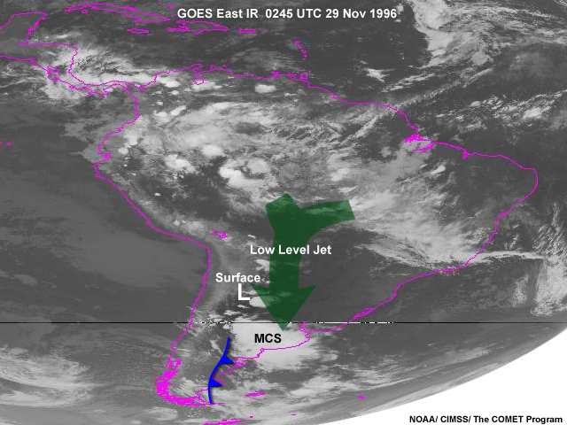 Tropical air incursion into midlatitude South America that led to severe weather and flooding in November 1996