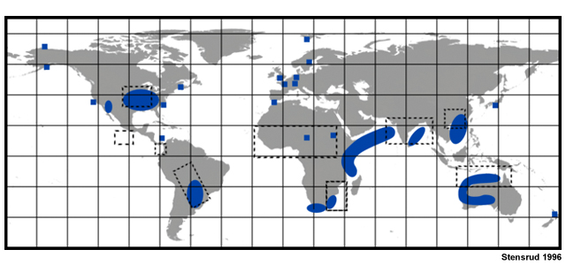 Location of low-level jets and MCC regions