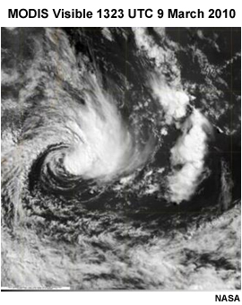 Subtropical cyclone off the coast of Brazil at 1323 UTC 9 March 2010.