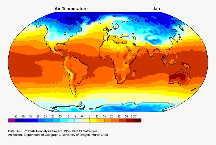 monthly mean surface air temperature, 1959 - 1997