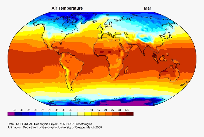 monthly mean surface air temperature, 1959 - 1997