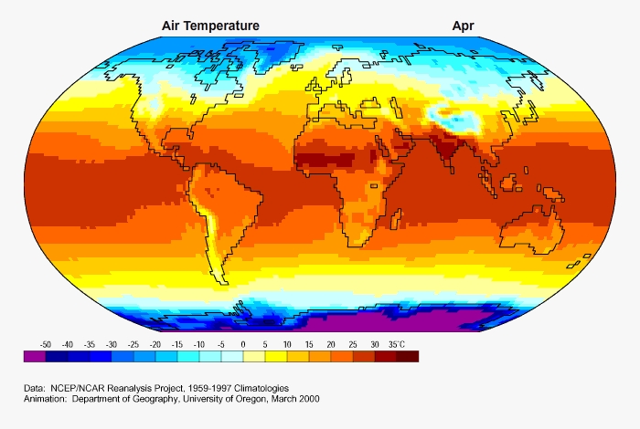 monthly mean surface air temperature, 1959 - 1997
