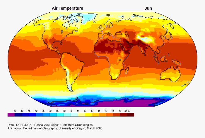 monthly mean surface air temperature, 1959 - 1997
