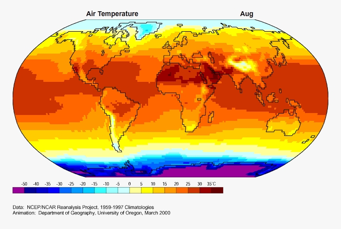 monthly mean surface air temperature, 1959 - 1997