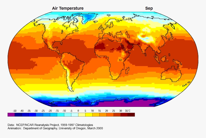 monthly mean surface air temperature, 1959 - 1997