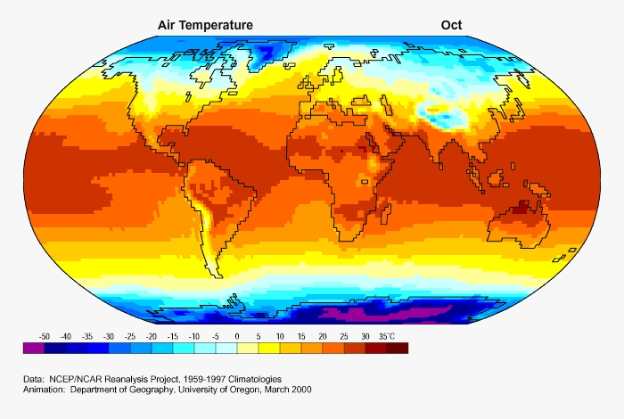 monthly mean surface air temperature, 1959 - 1997